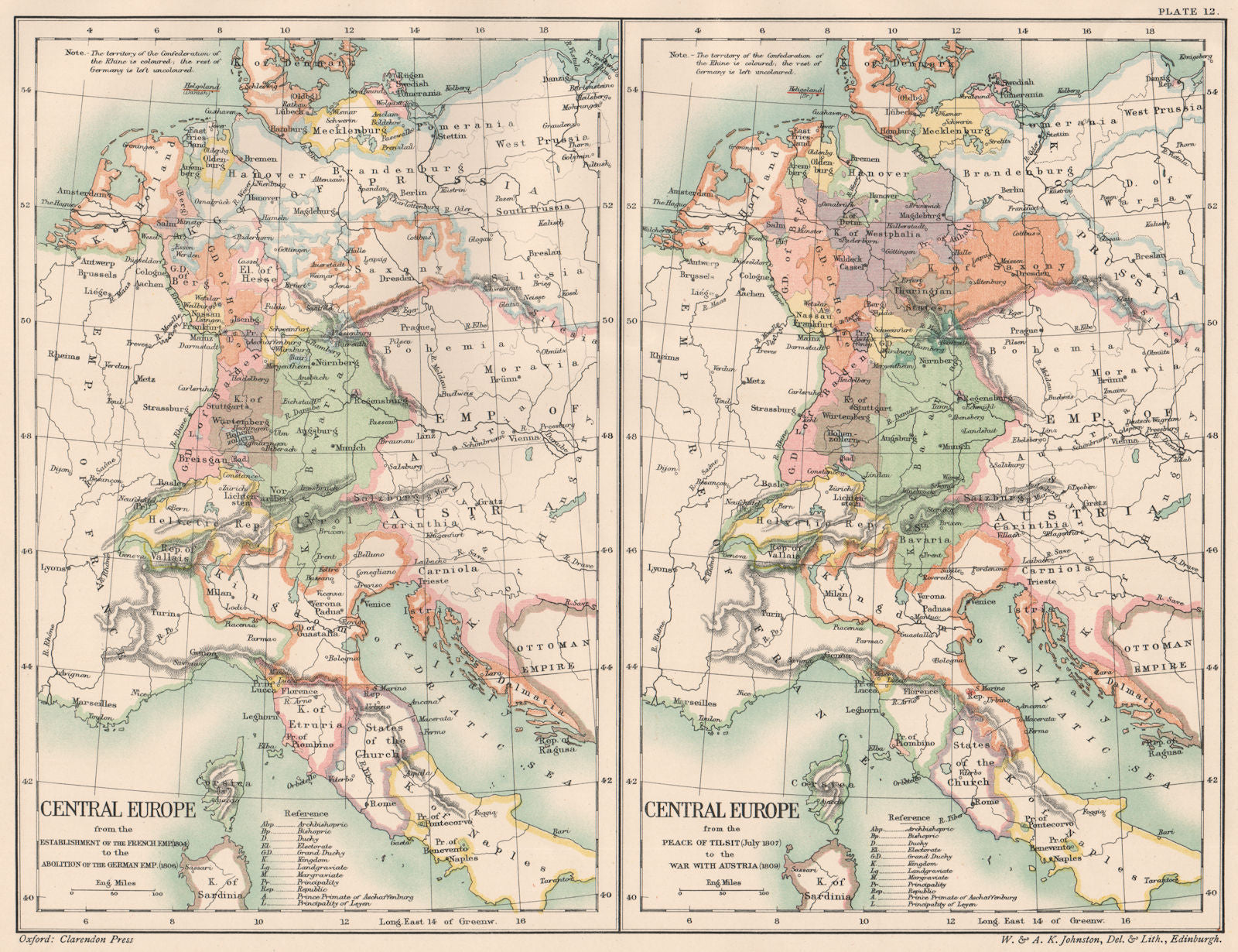CENTRAL EUROPE. 1804-1806/1807-1809. French Empire Peace of Sovetsk 1902 map